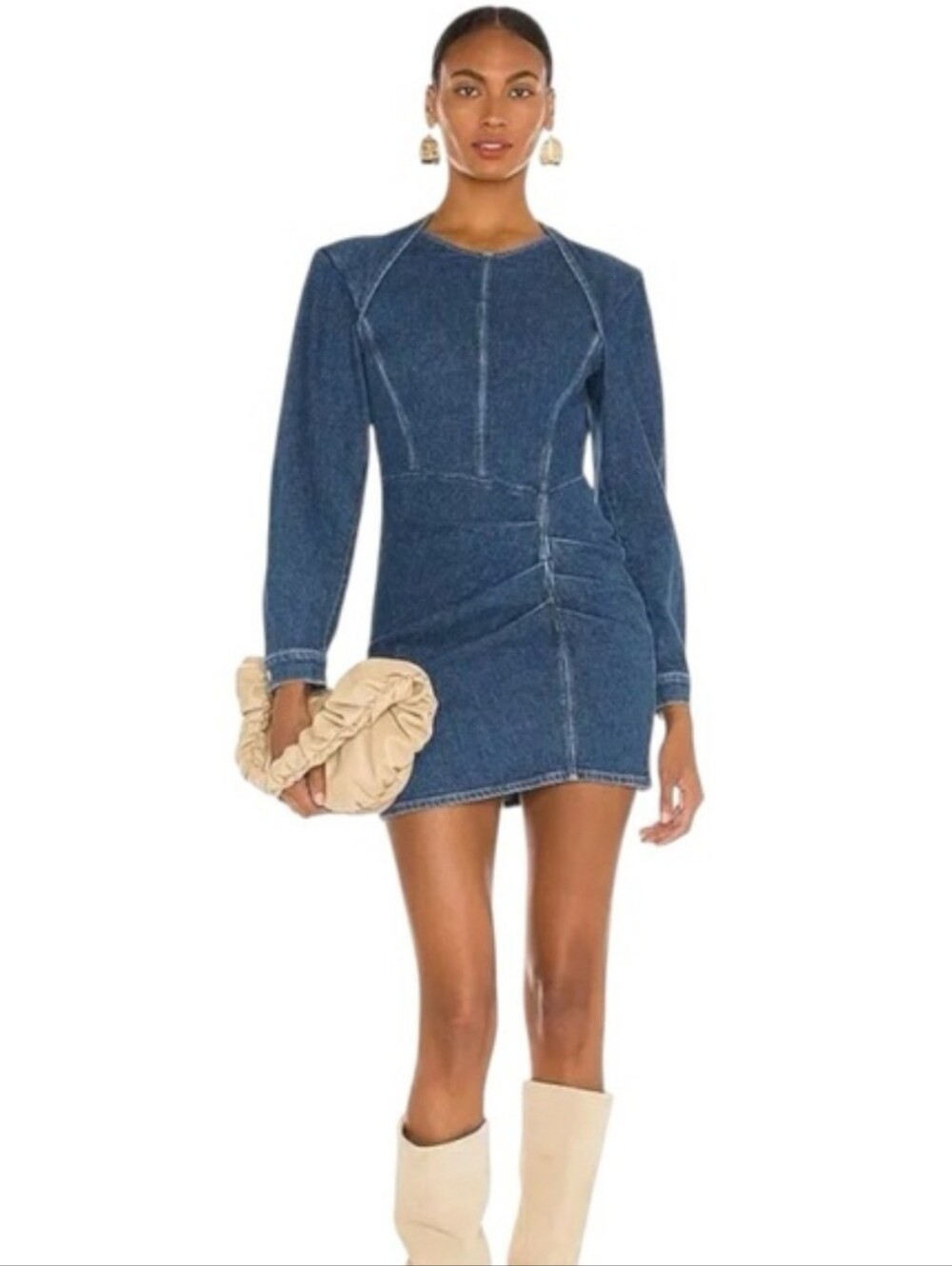 IRO Lenay Mini Dress Blue Denim Stretch Long-Sleeve‎